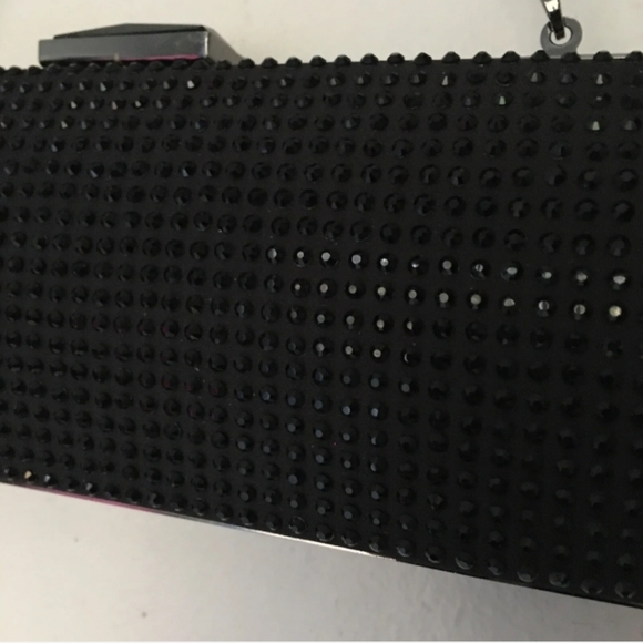 Express Clutch Purse Party Studded Embellished Black Silver Chain Strap Evening - Picture 3 of 9